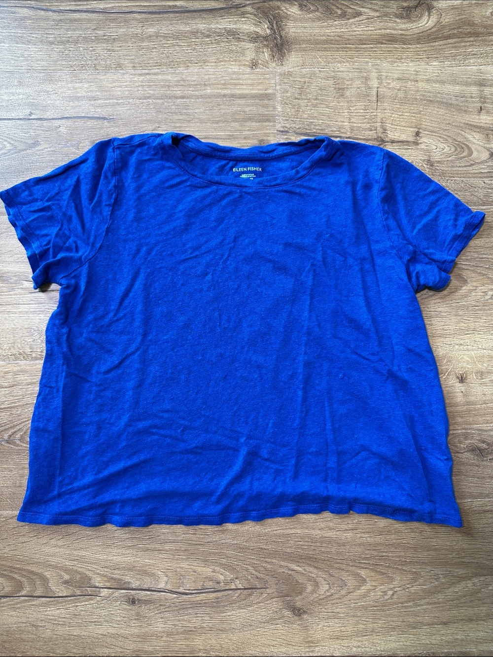 Eileen Fisher 100% Linen Blue Short Sleeve Oversized Boxy Tee Size XS